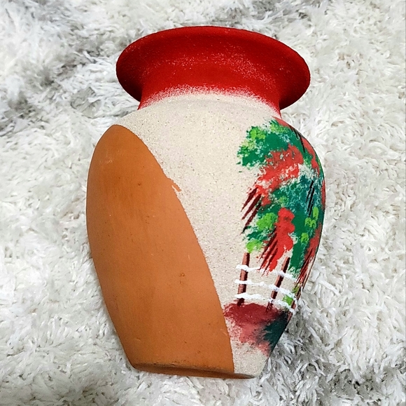Vintage Hand-Painted Terracotta Clay Pot Vase - Picture 4 of 9